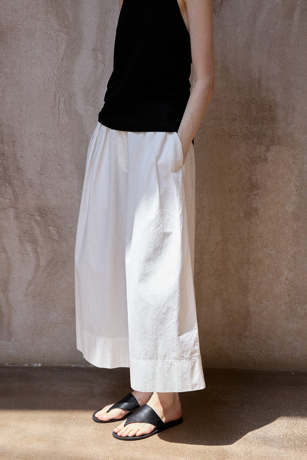 100% cotton straight wide-leg 9/8 pants | 3 color