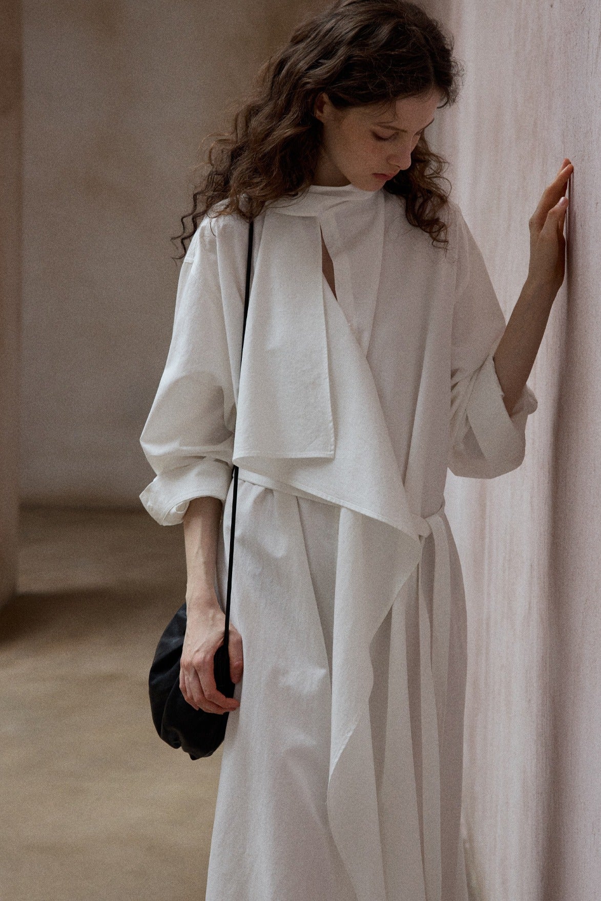 Cotton blend irregular flutter collar lightweight trench coat | 3 color