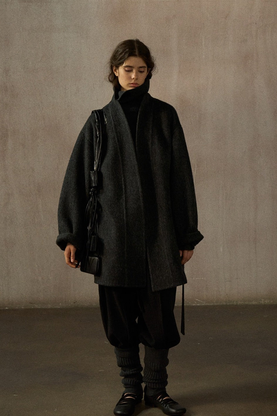 Wool-silk-angora double-faced fabric robe stule coat | 3 color