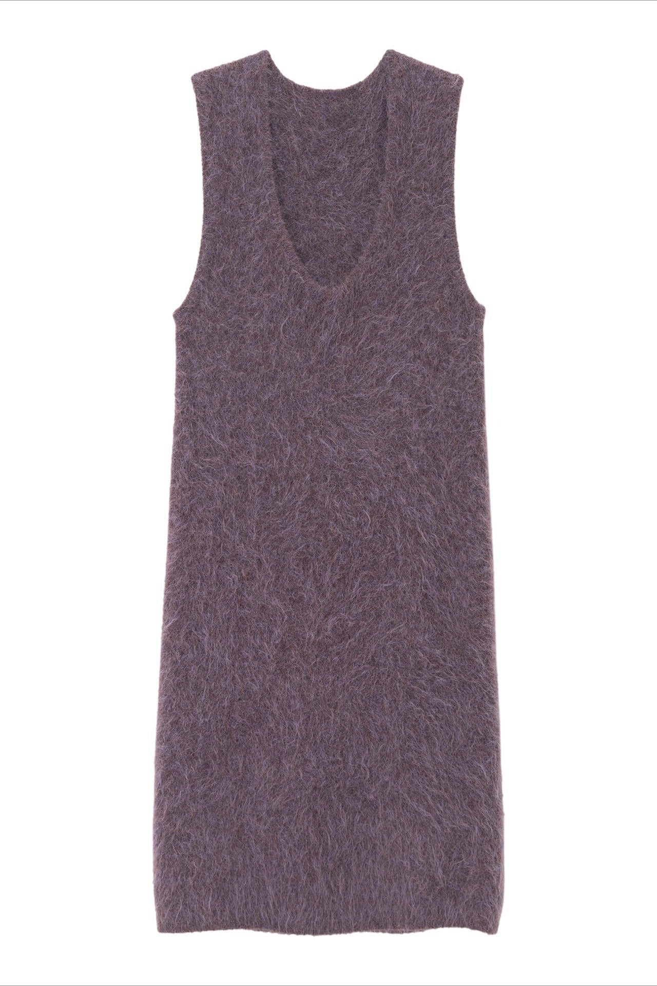 Alpaca wool blend V-neck plush vest dress | 3 color