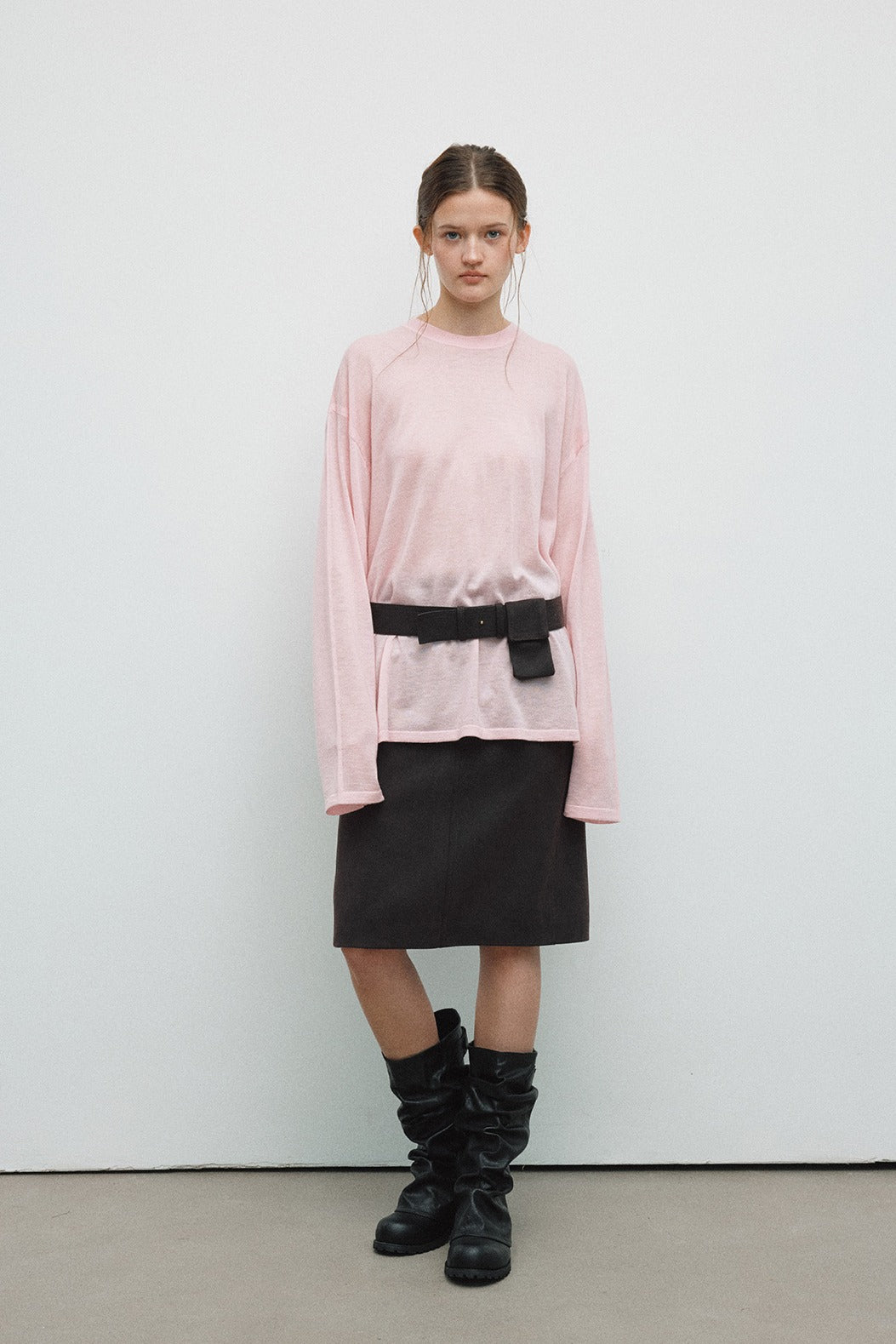 Wool containing loose fit slightly sheer knit t-shirt | 4 color