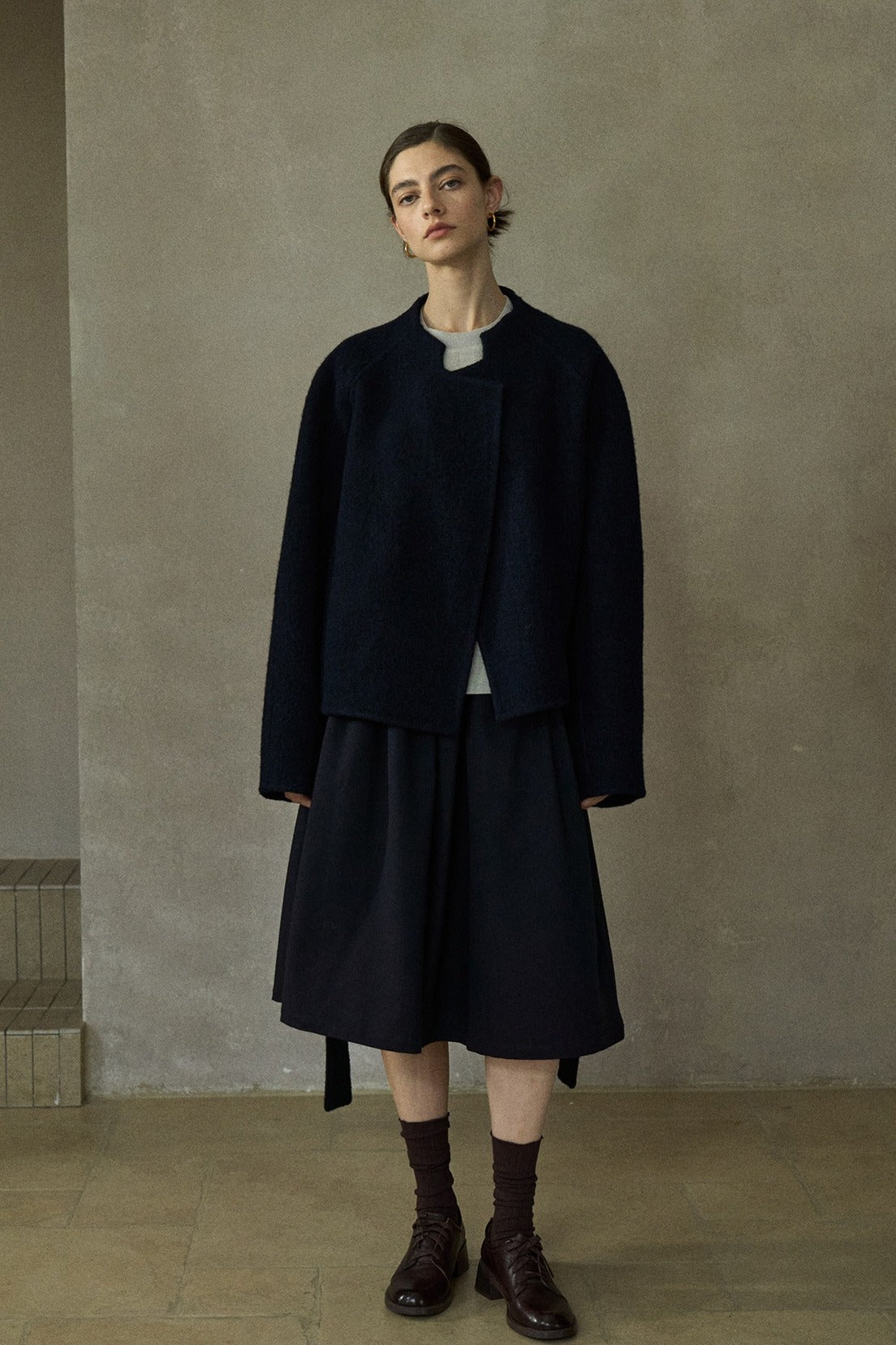 Wool blend funnel collar elegant jacket | 3 color