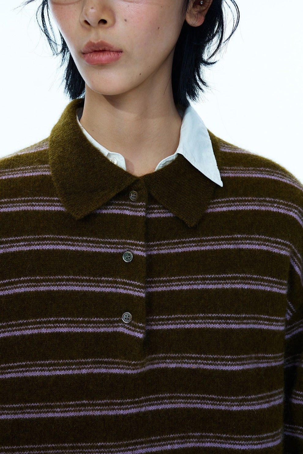 Wool blend loose-fit striped polo sweater | 4 color