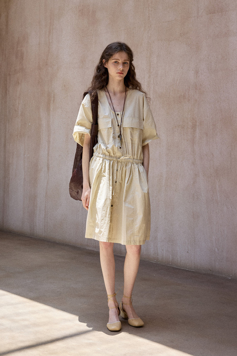 100% cotton pockets U-neck casual dress | 2 color
