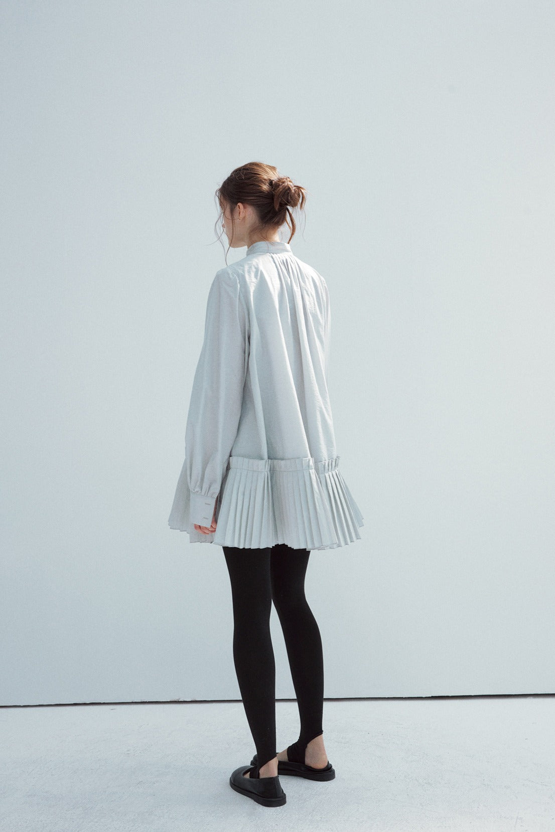 Cotton blend mid-length pleated tail dress | 4 color