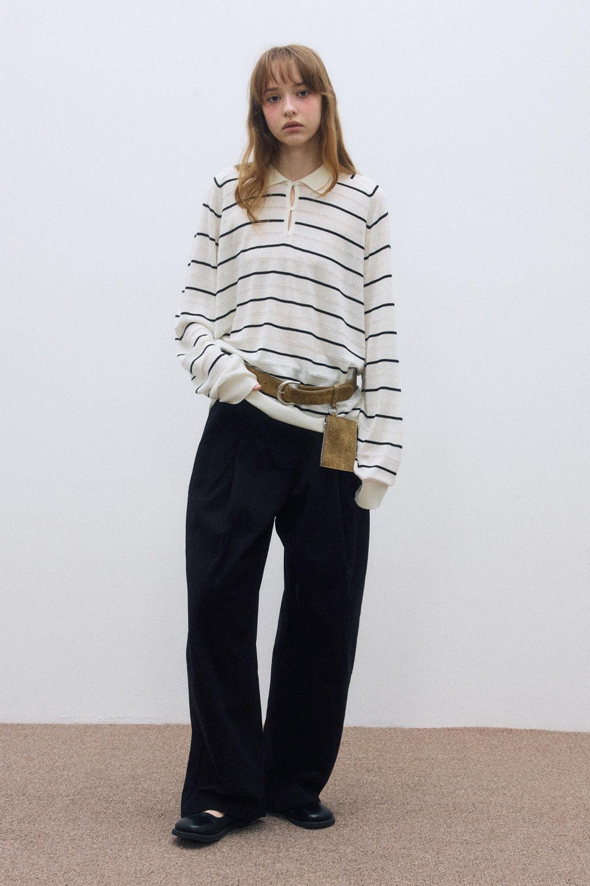 Wool blend mid-length stripes polo knitwear | 4 color