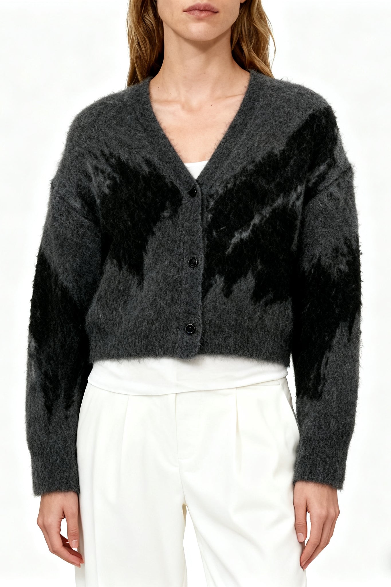 Alpaca blend V-neck casual cardigan | 3 color