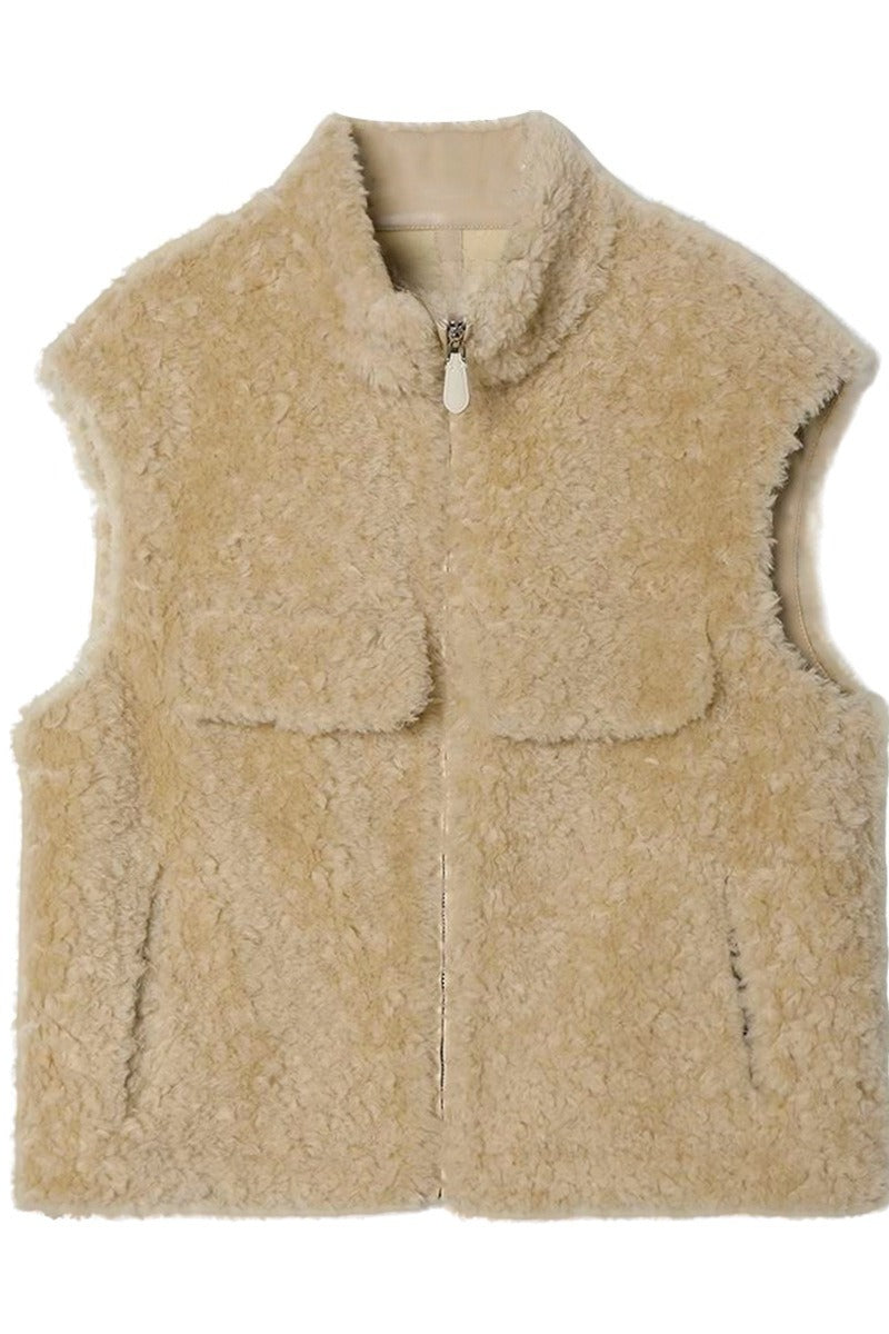 100% wool plush feel warm vest | 2 color