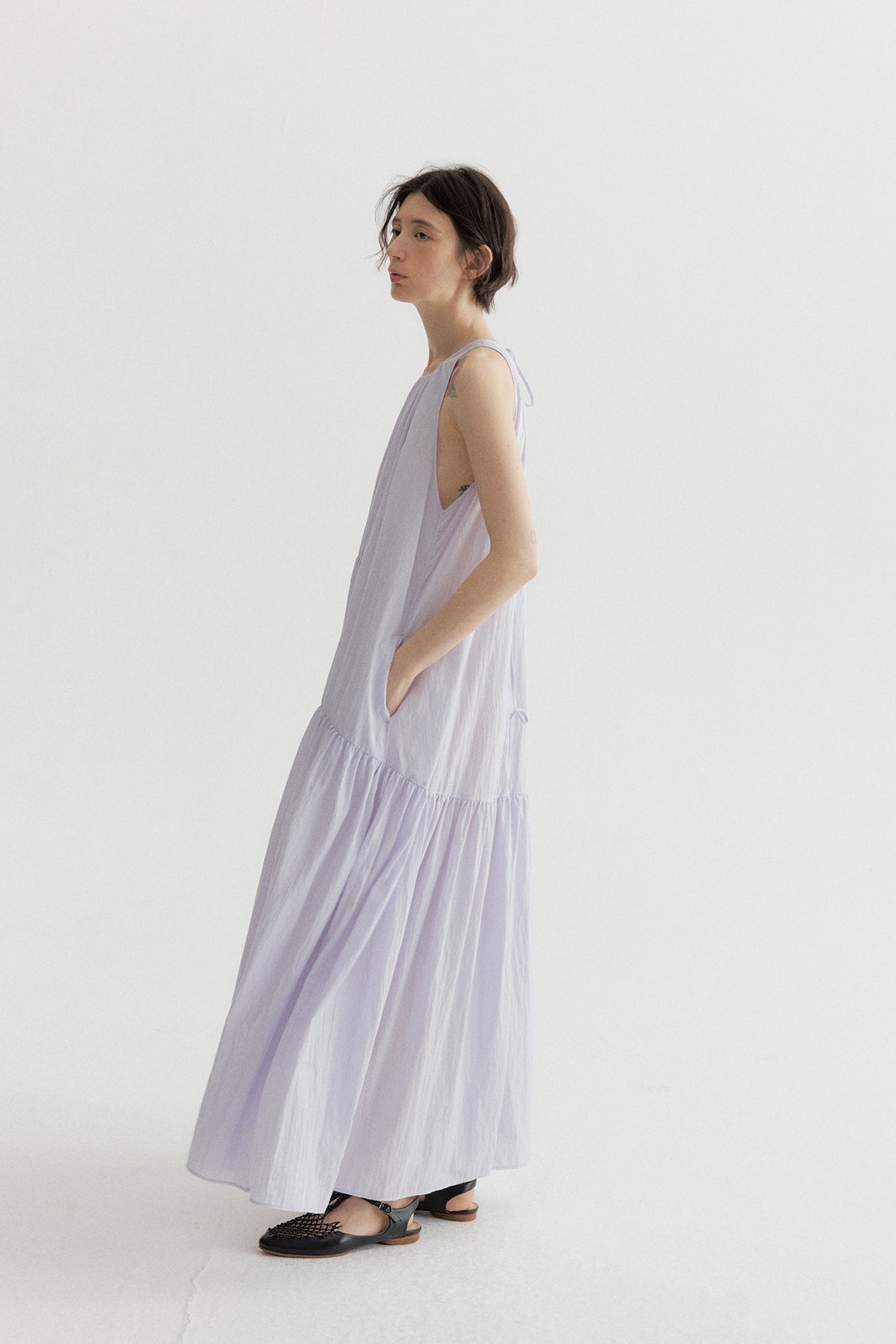 Lyocell blend voluminous airy maxi sleeveless dress | 4 color