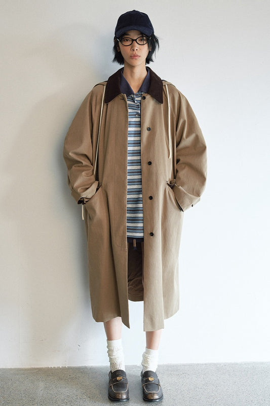 Color-block loose-fit barn style trench coat | 2 color