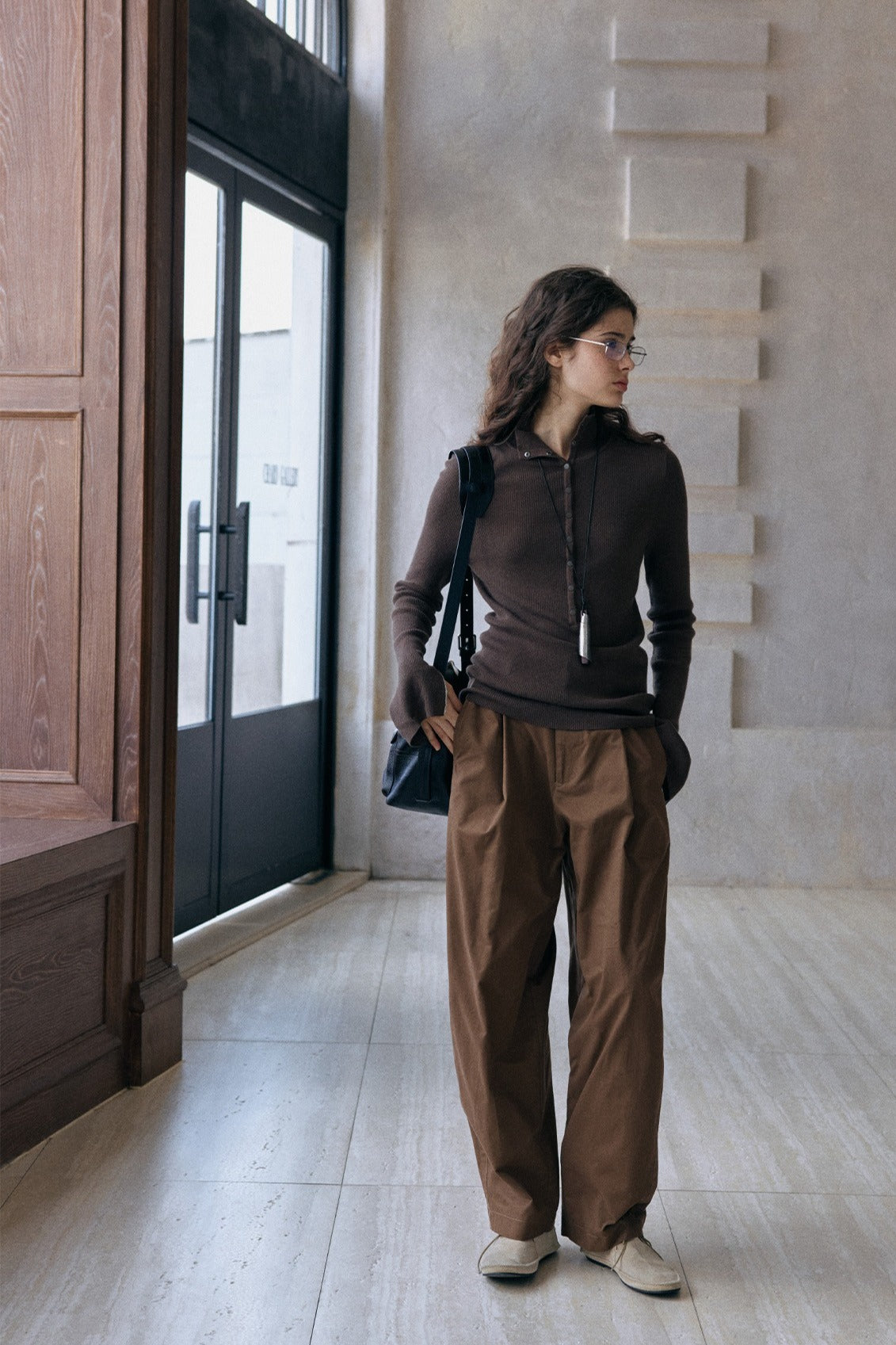 Wool blend stand-up collar ribbed base knitwear | 2 color