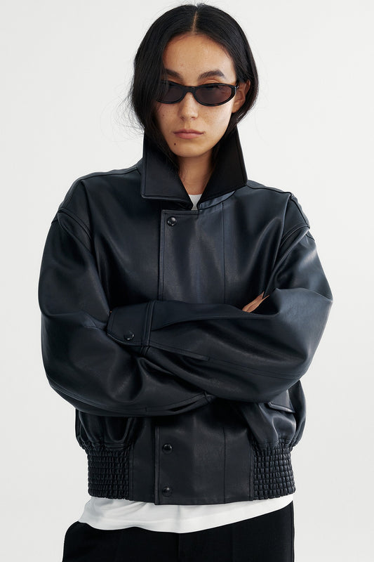 PU silhouetted retro style jacket | 2 color