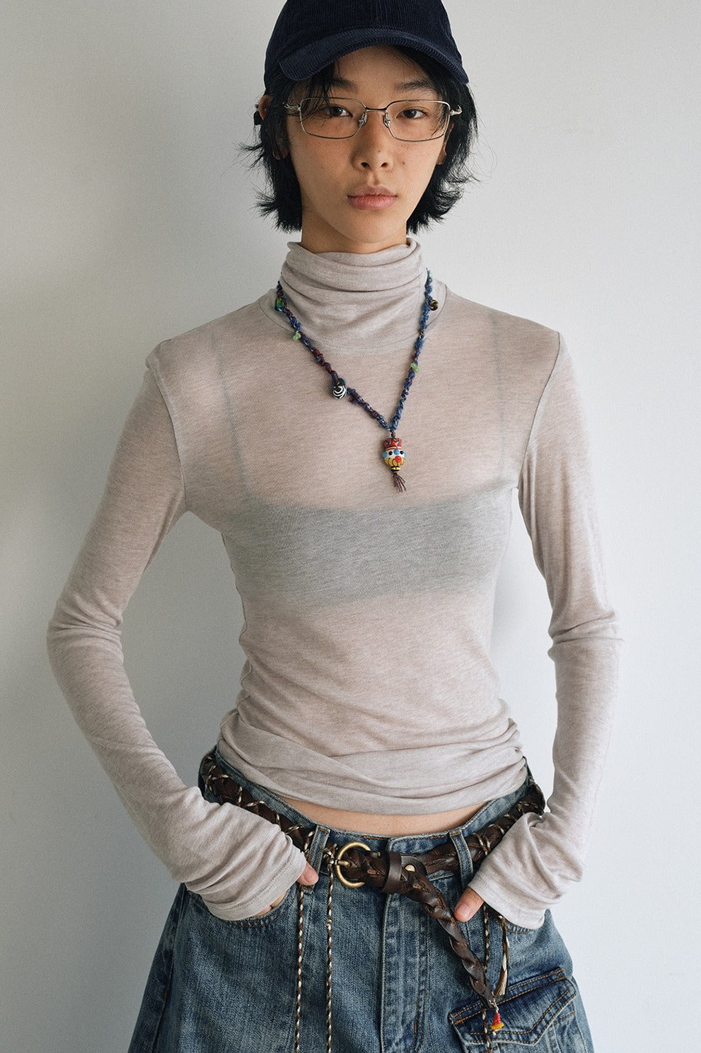 Wool containing lightweight soft high-neck knit top | 6 color