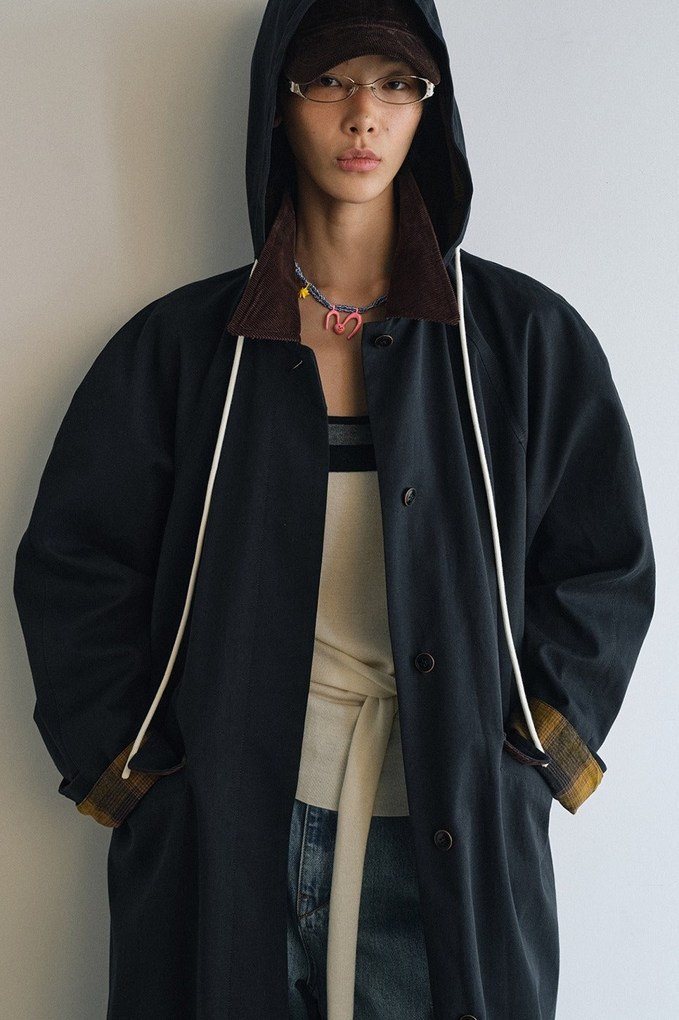 Color-block loose-fit barn style trench coat | 2 color