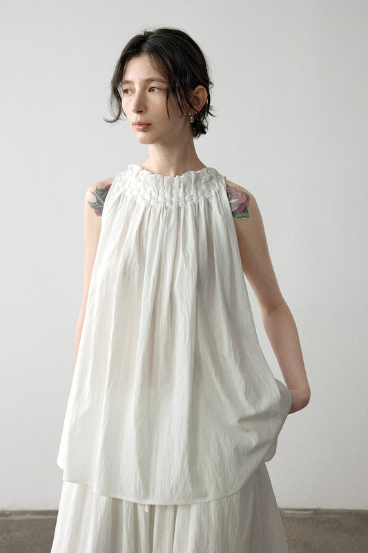 Viscose blend hand-crafted peplum neck vest | 4 color