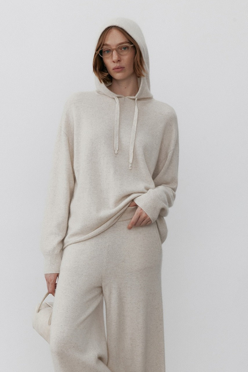 Wool blend slouchy fit hoodie sweater