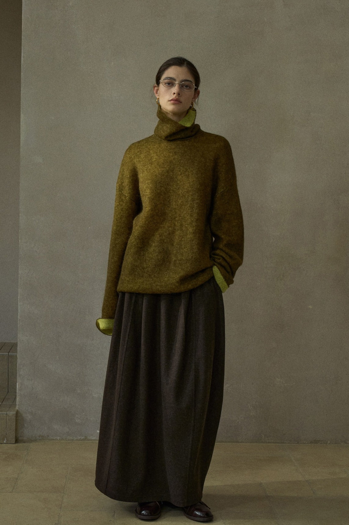 Mohair blend stacked high neck cozy loose sweater | 4 color