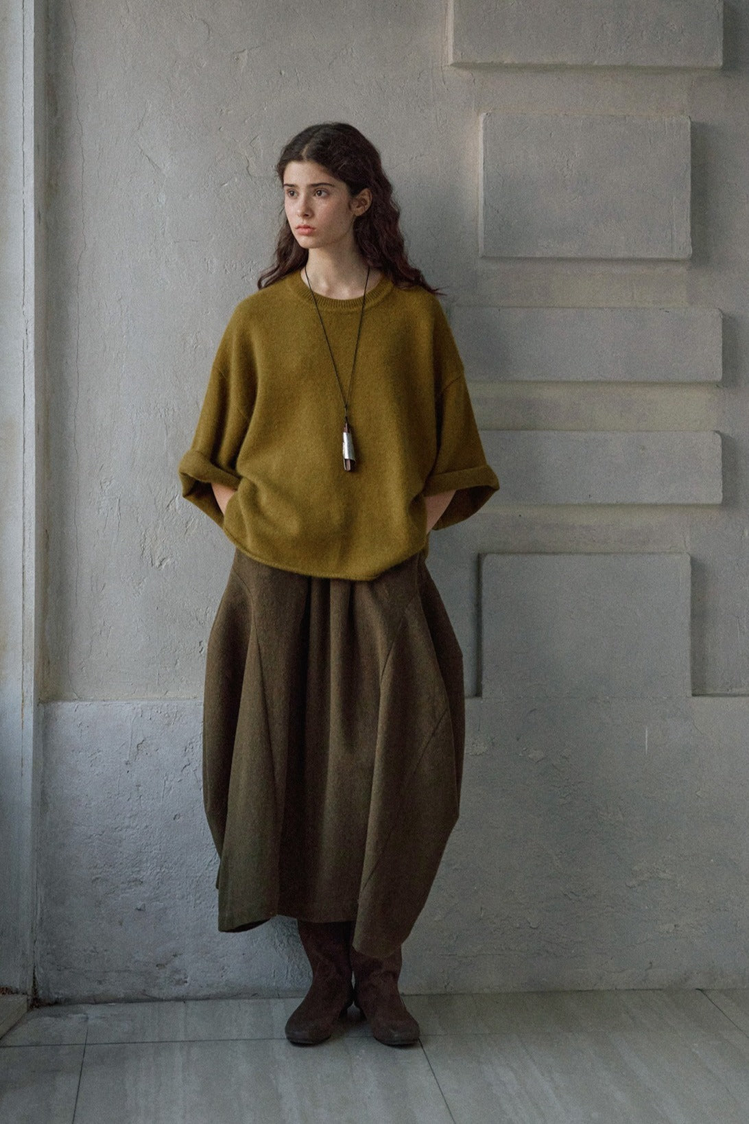 Wool containing loose-fit soft short-sleeve sweater | 3 color