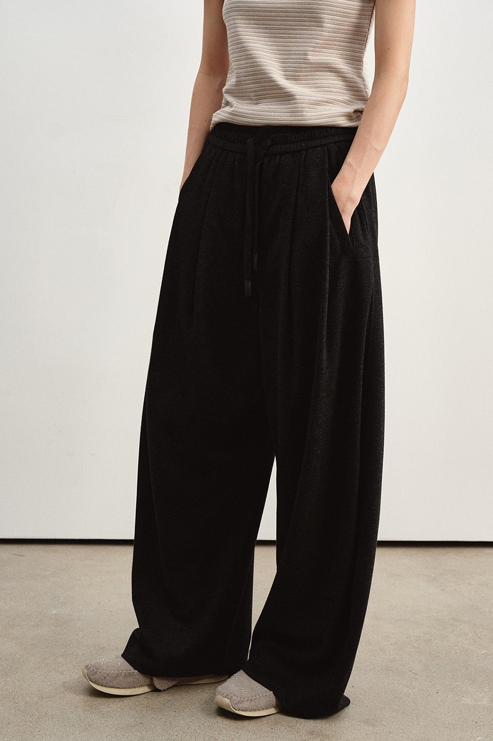 Soft drape elastic drawstring waist casual pants | 4 color