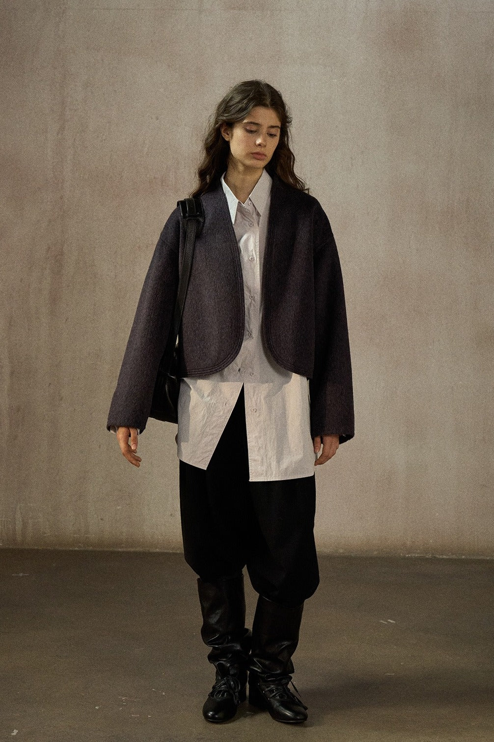 Wool-alpaca structured fit cropped jacket | 4 color