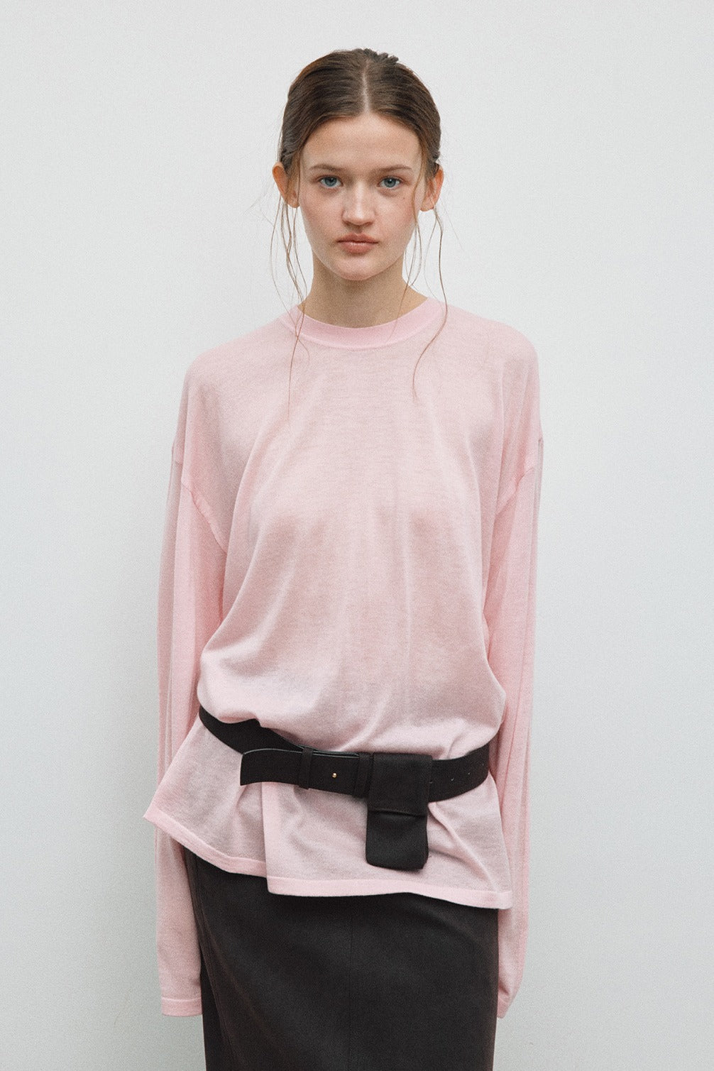 Wool containing loose fit slightly sheer knit t-shirt | 4 color