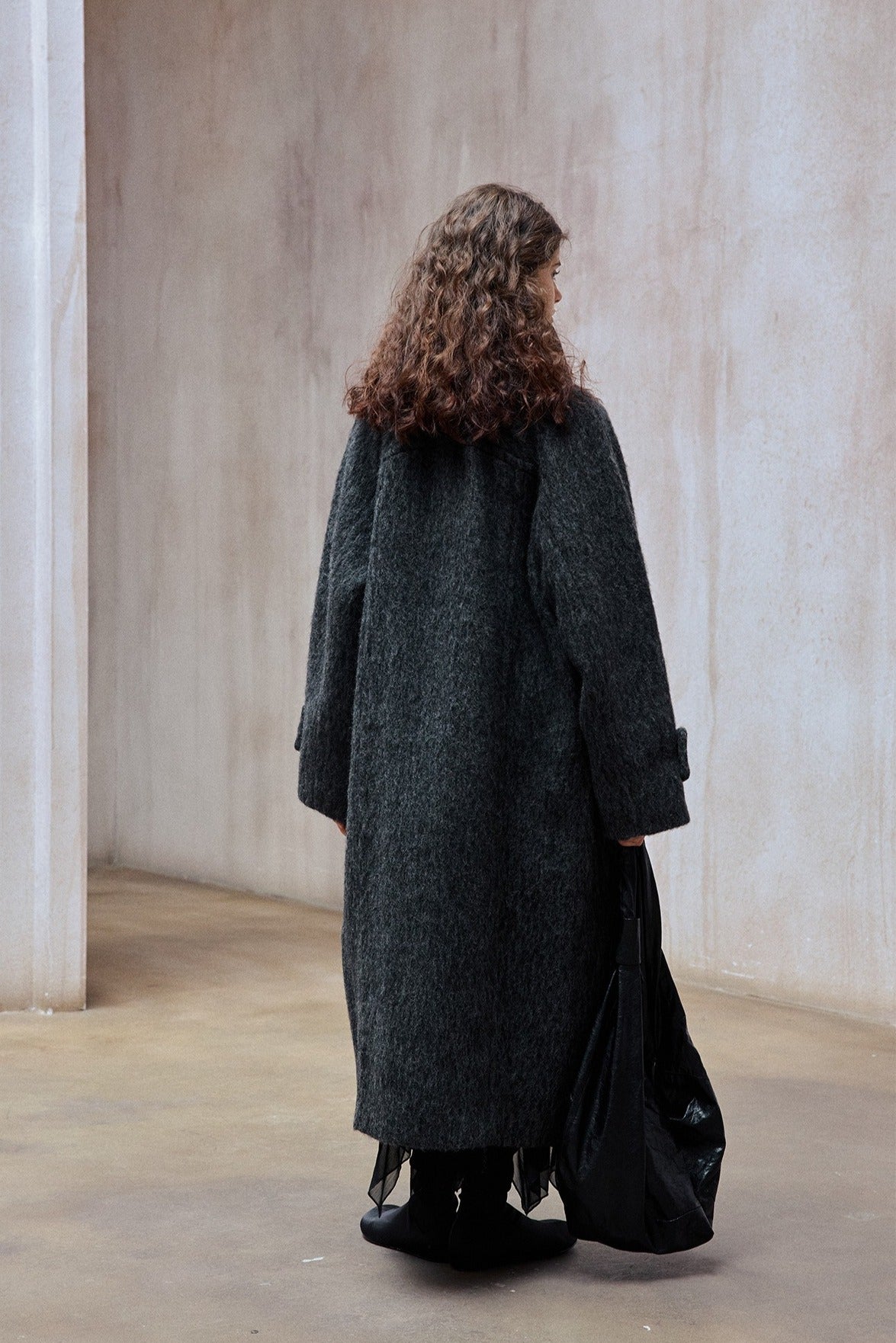 Wool blend single-faced fabric ultra-loose fit overcoat | 4 color