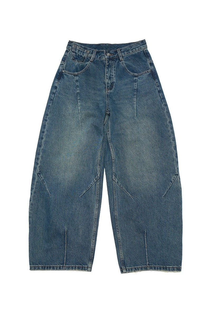 Cotton blend vintage style balloon-fit jeans | 2 color
