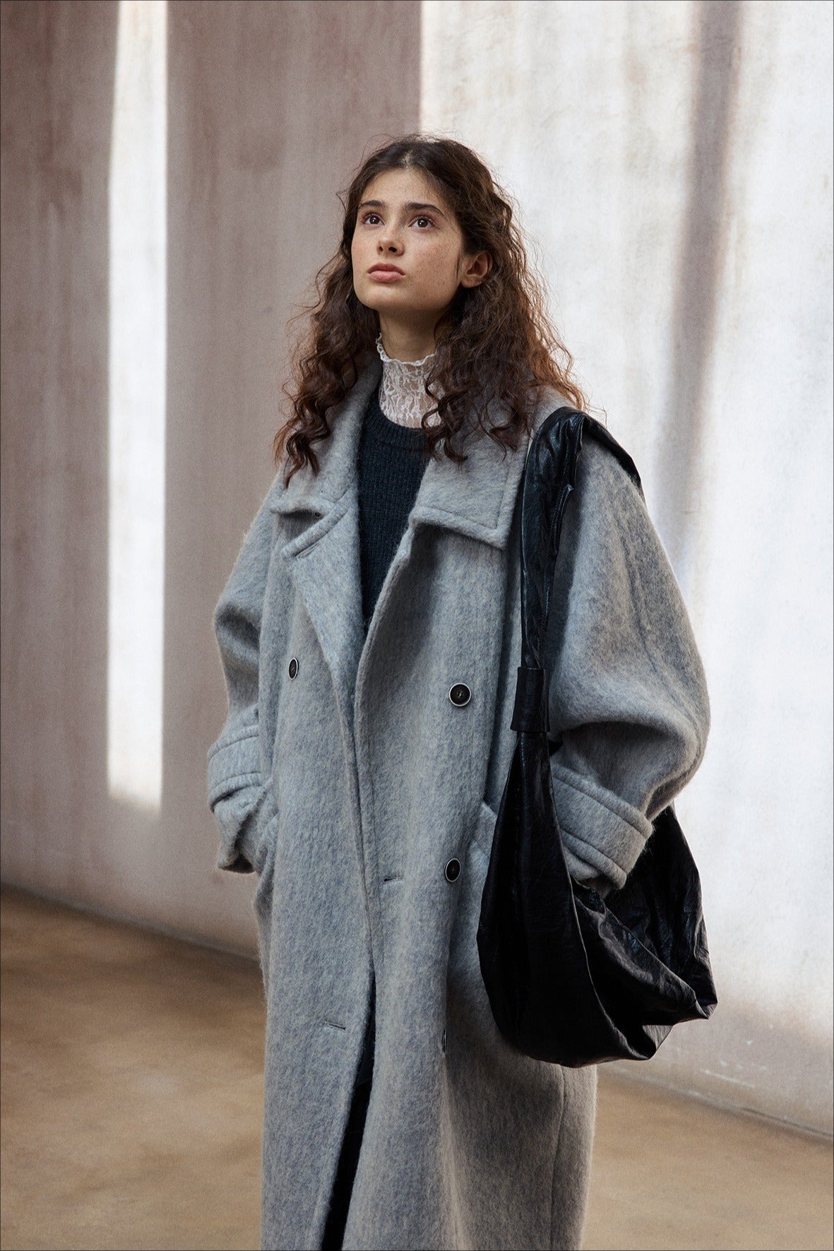 Wool blend single-faced fabric ultra-loose fit overcoat | 4 color