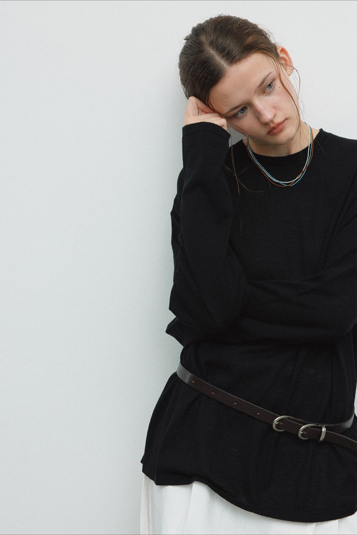 Wool containing loose fit slightly sheer knit t-shirt | 4 color