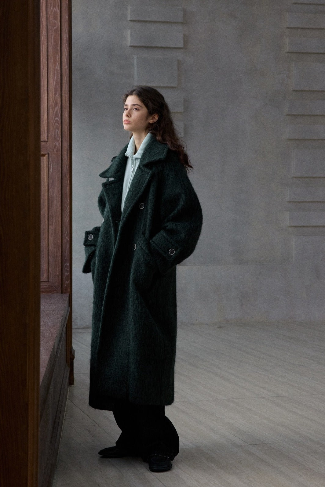 Wool blend single-faced fabric ultra-loose fit overcoat | 4 color