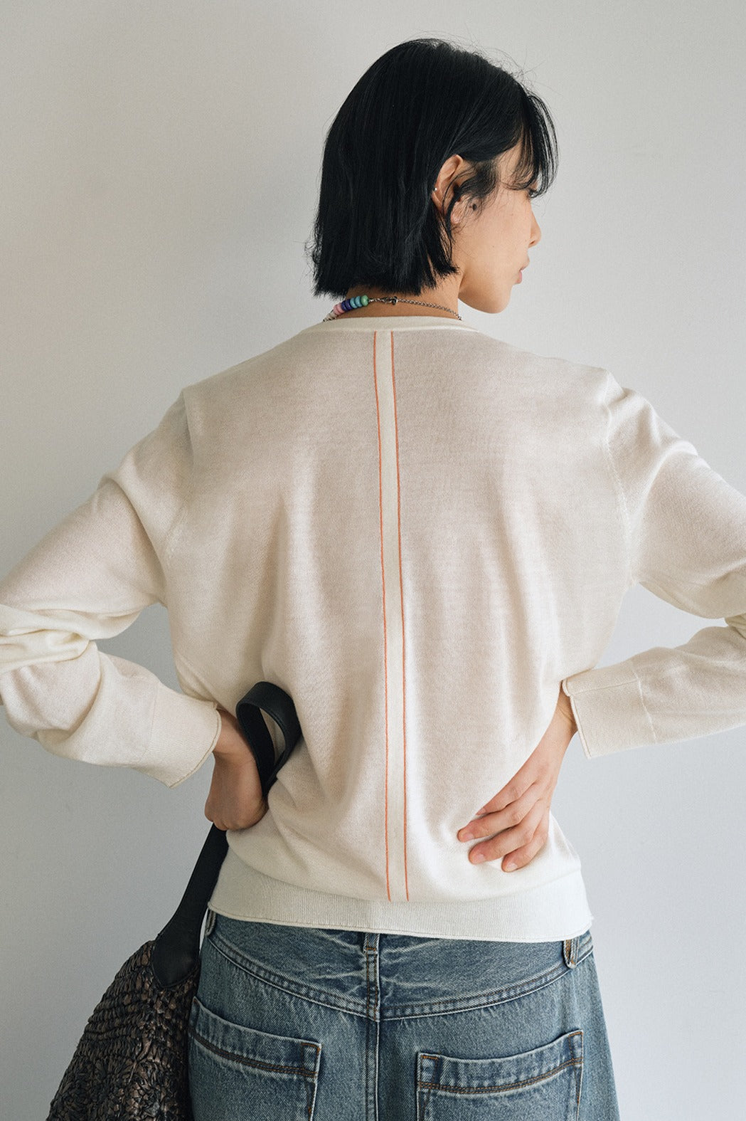 Wool blend back lines loose fit knitwear | 6 color