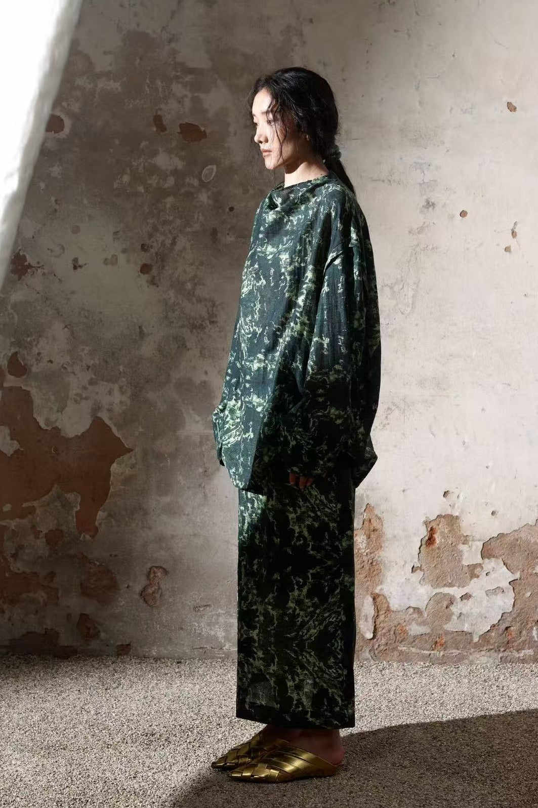 Lyocell blend romantic elegant leaf print skirt | 2 color