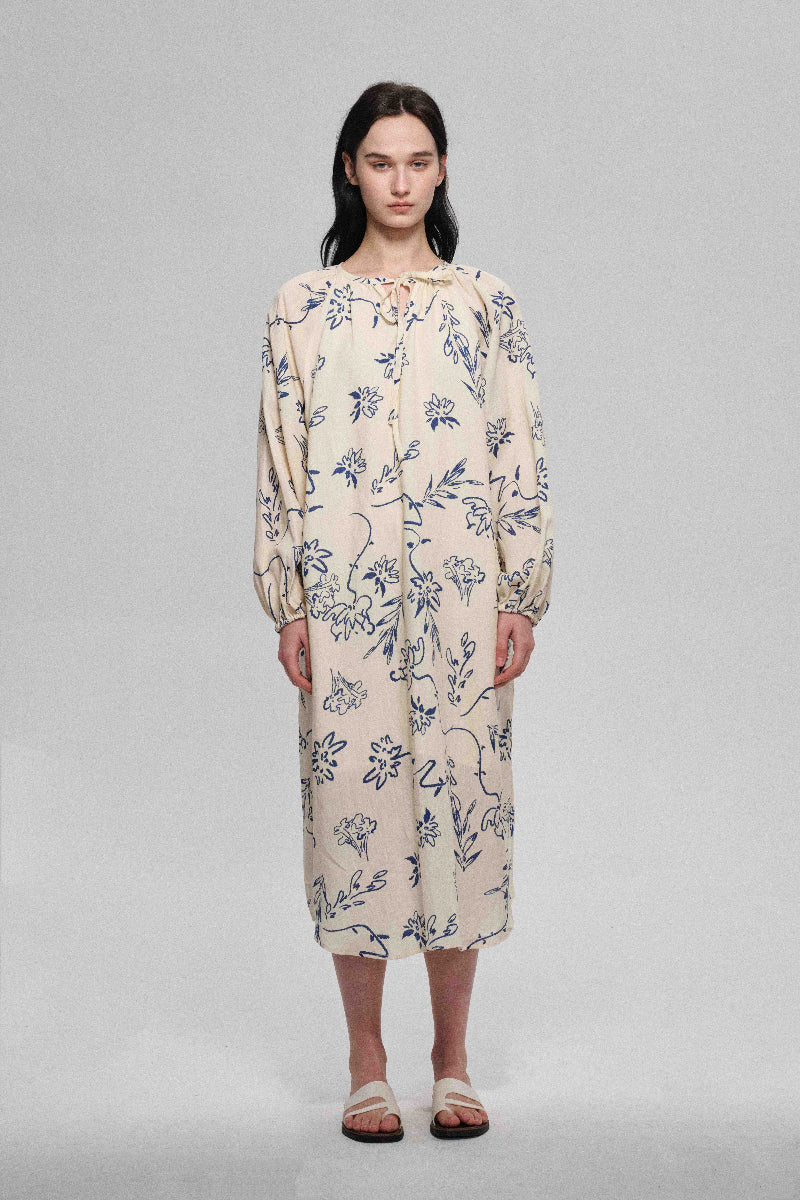 Robe drapée oversize en mélange de lin