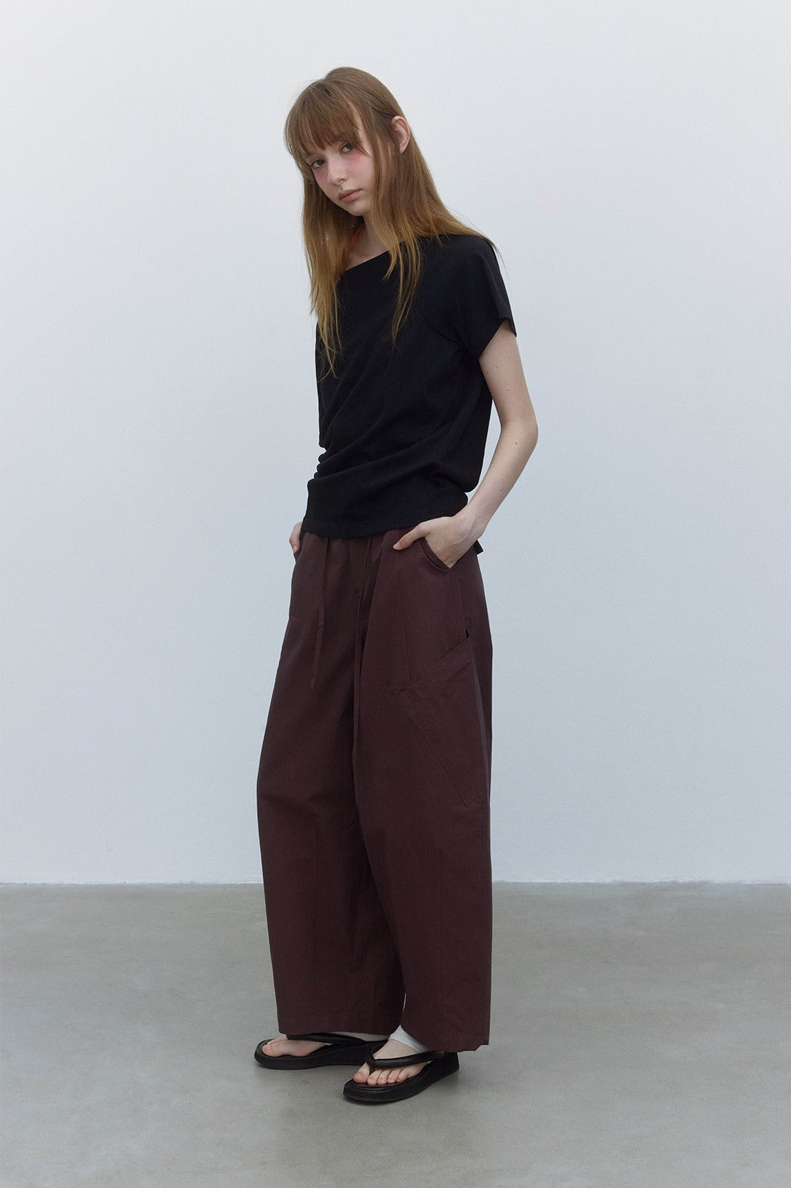 100% cotton high-rise balloon pants with side patch pockets | 4 color