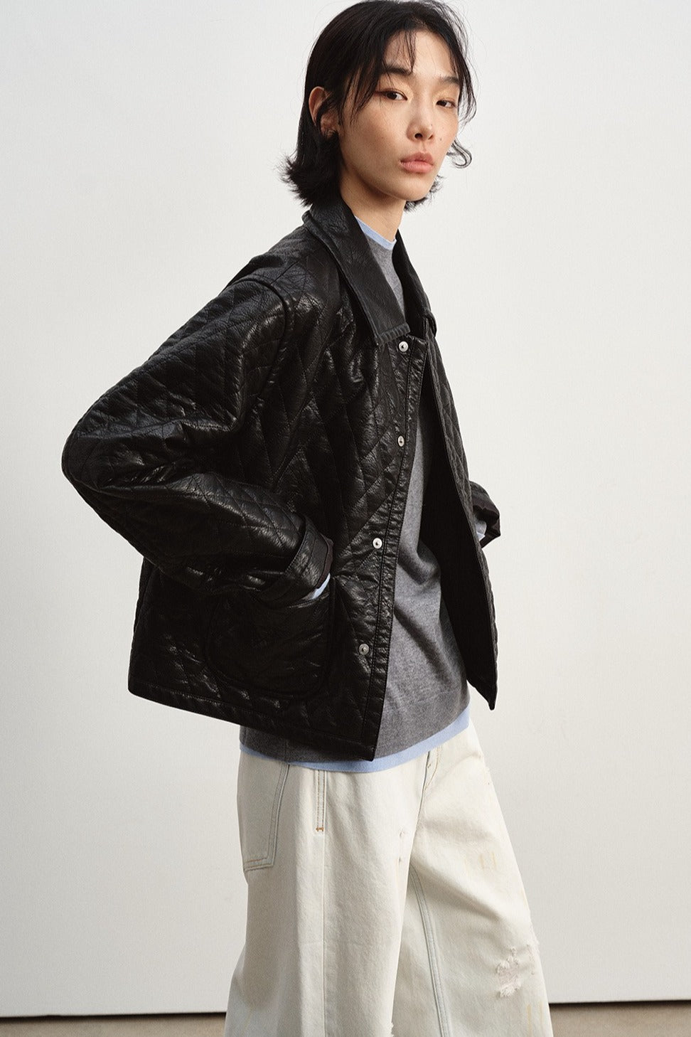 Retro-style quilted PU jacket | 2 color