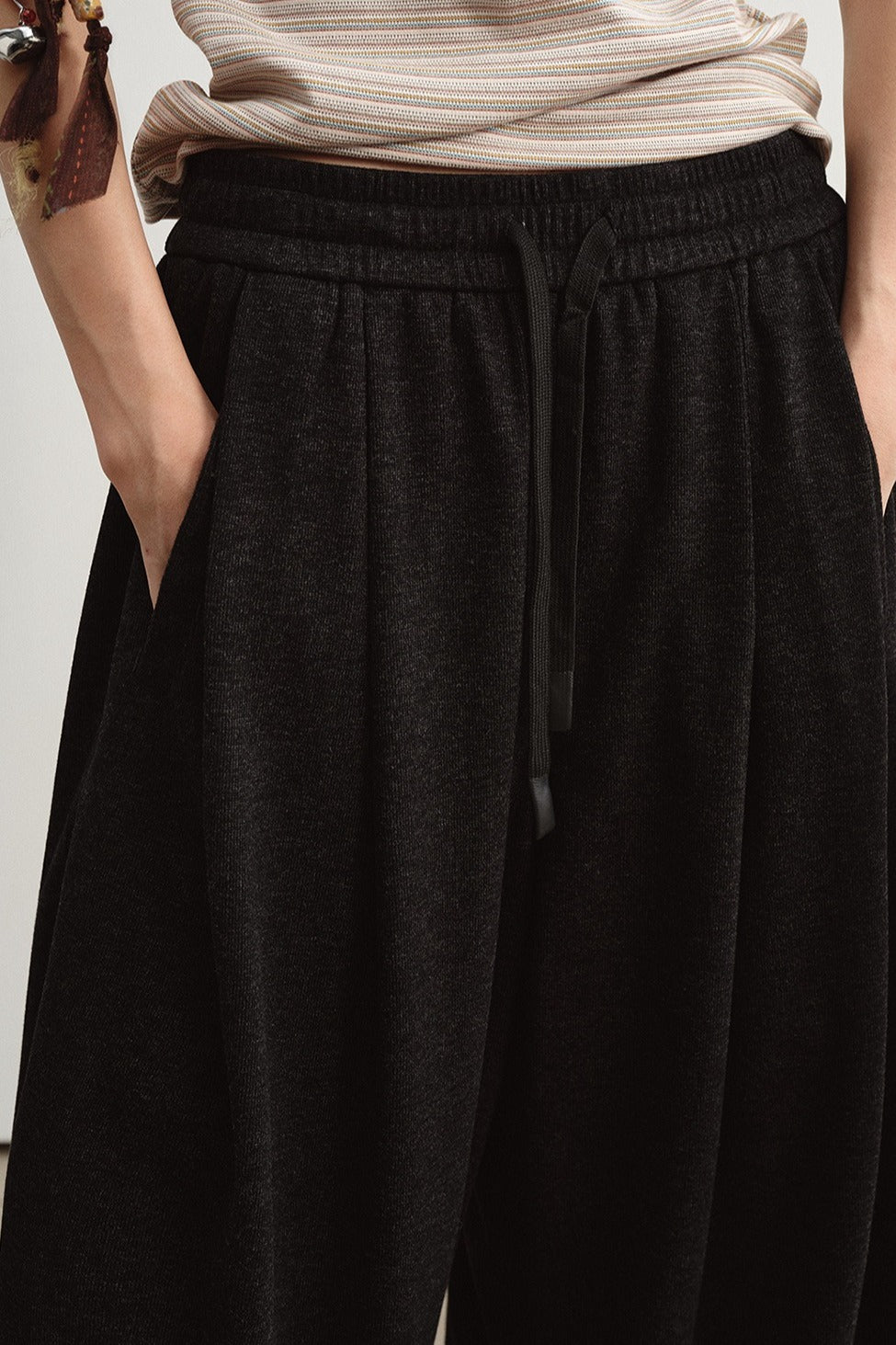 Soft drape elastic drawstring waist casual pants | 4 color