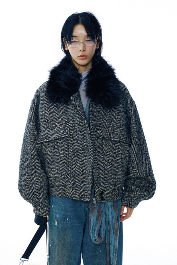 Wool blend fulling tweed jacket | 2 color