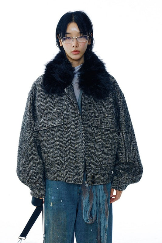 Wool blend fulling tweed jacket | 2 color