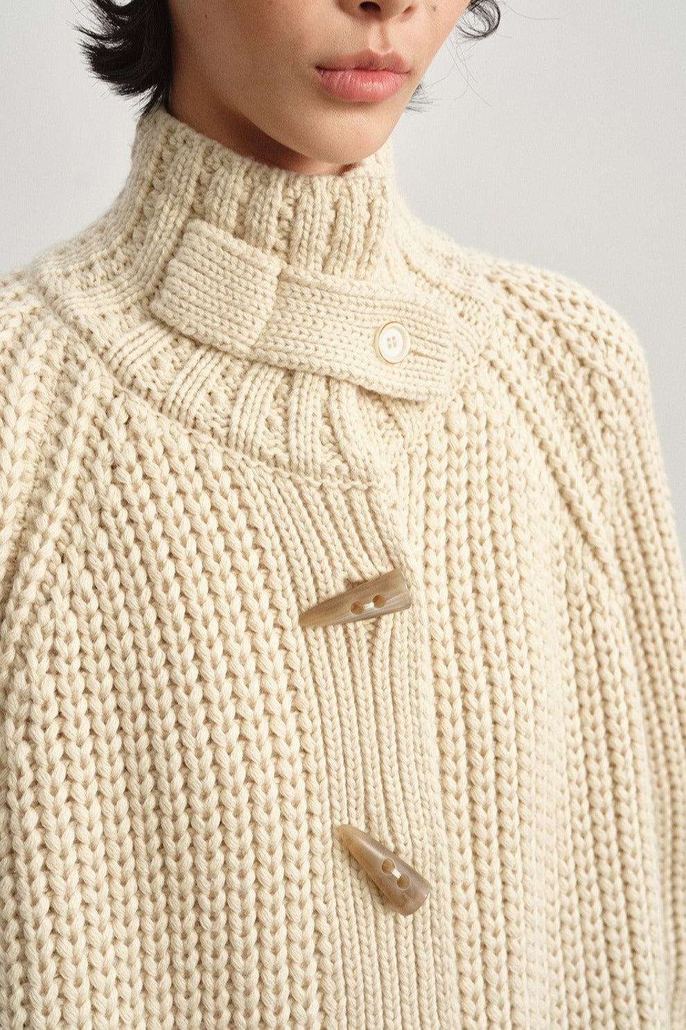 Chunky knit horn buttons mid-length cardigan | 4 color