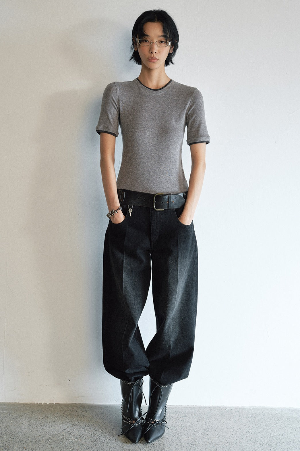 100% cotton straight-leg seams washed jeans | 2 color