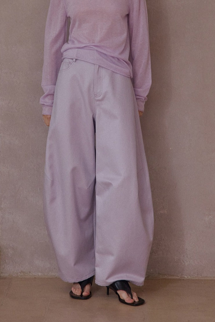 Cotton blend strong silhouette cocoon shape loose pants | 4 color