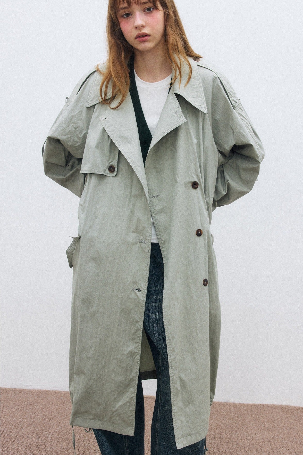 Cotton-nylon lightweight trench coat | 2 color