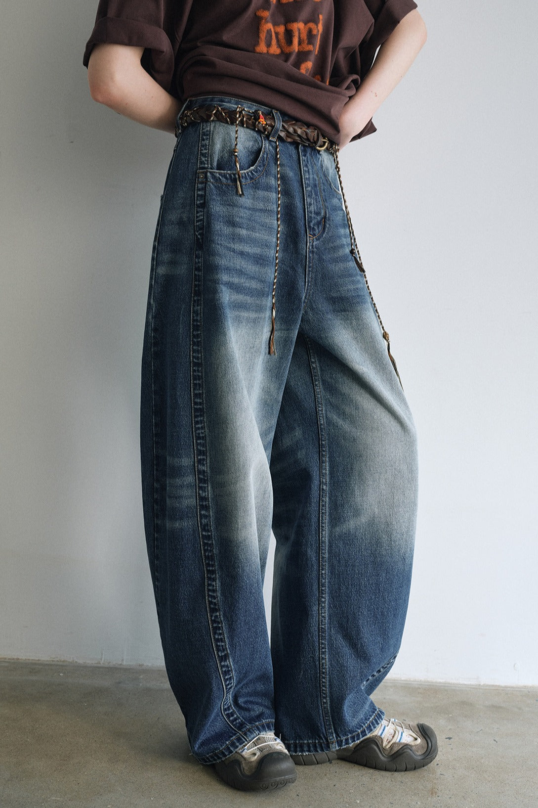 100% cotton vintage wash banana cut jeans | 3 color