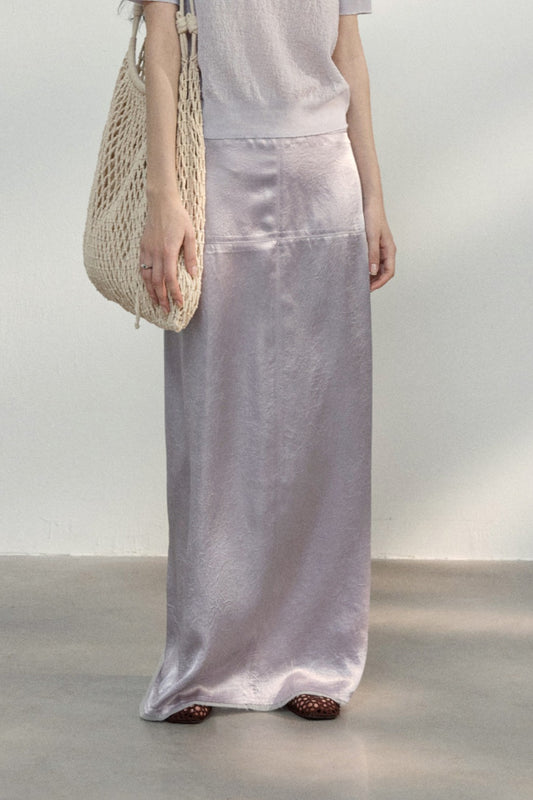 Acetate sheer texture straight drape skirt