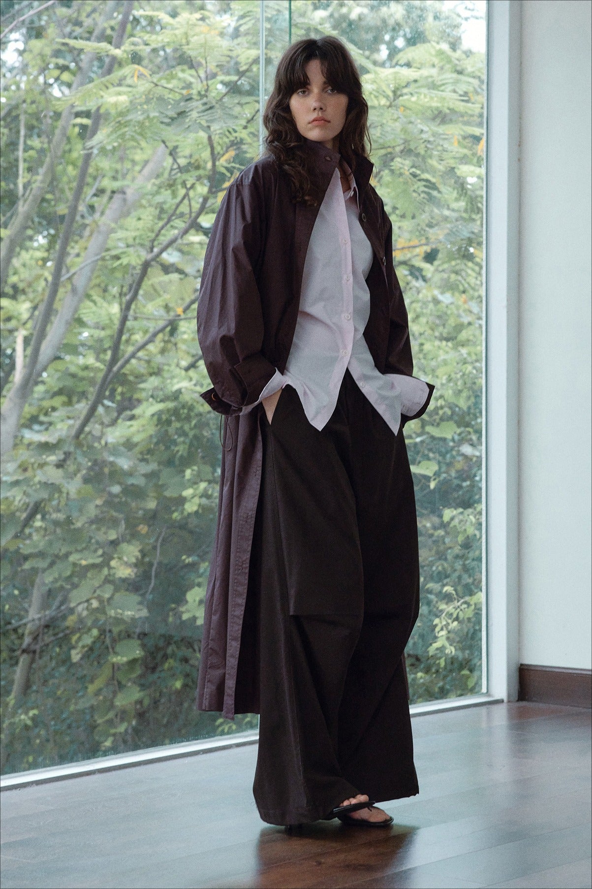 Cotton textured fabric relaxed fit trench coat | 2 color
