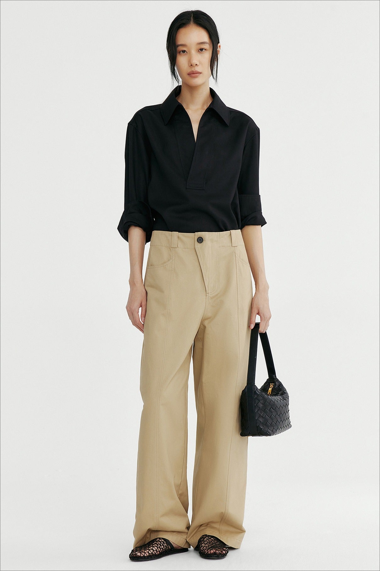 Fluid drape V-neck casual shirt | 2 color