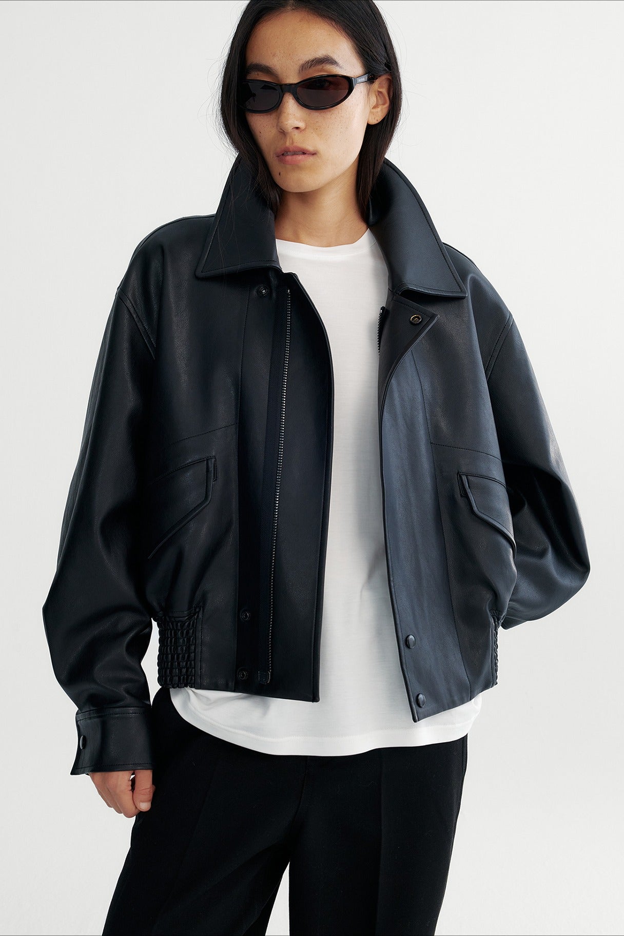 PU silhouetted retro style jacket | 2 color