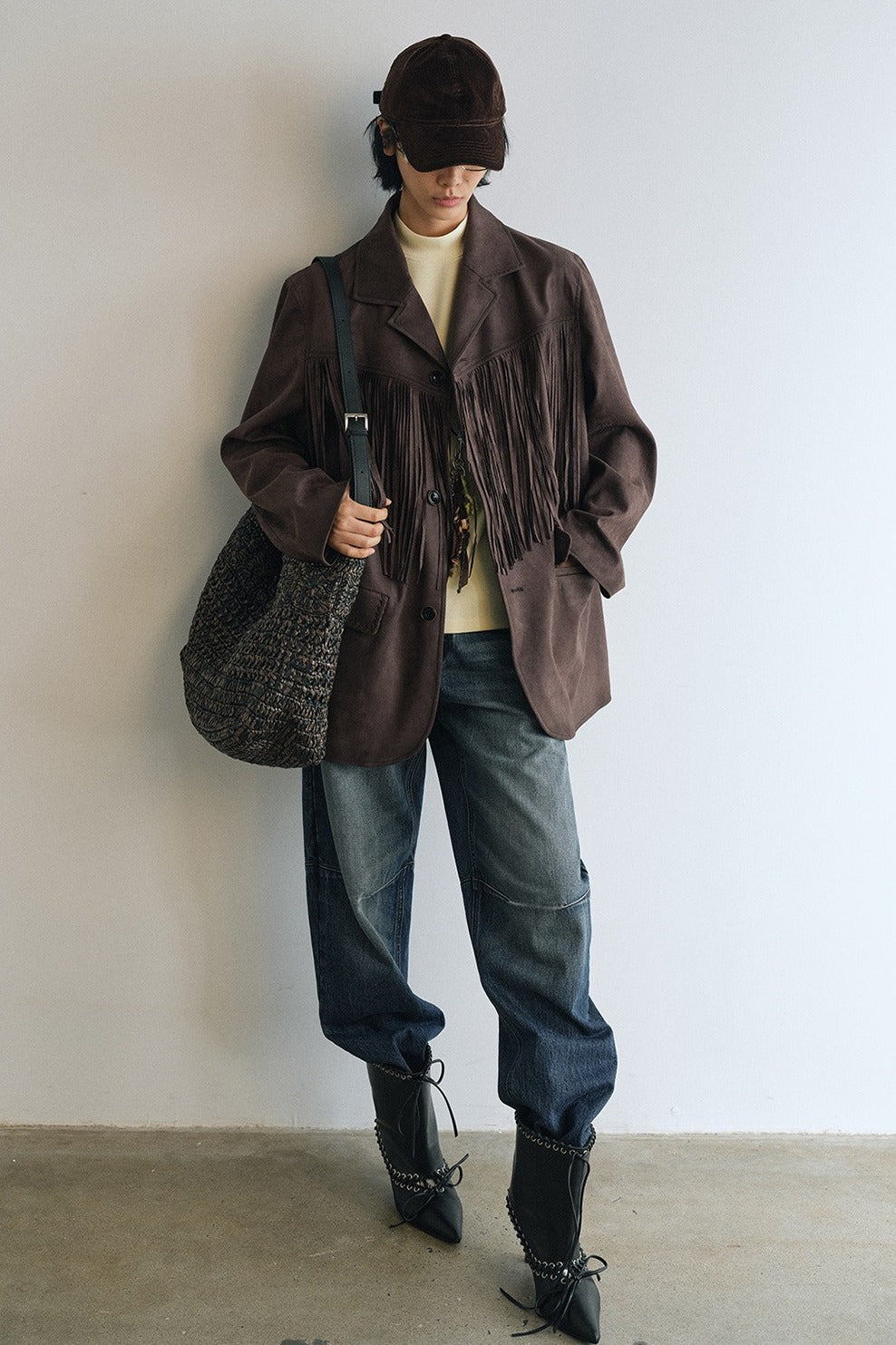 Suede texture fringe blazer | 2 color