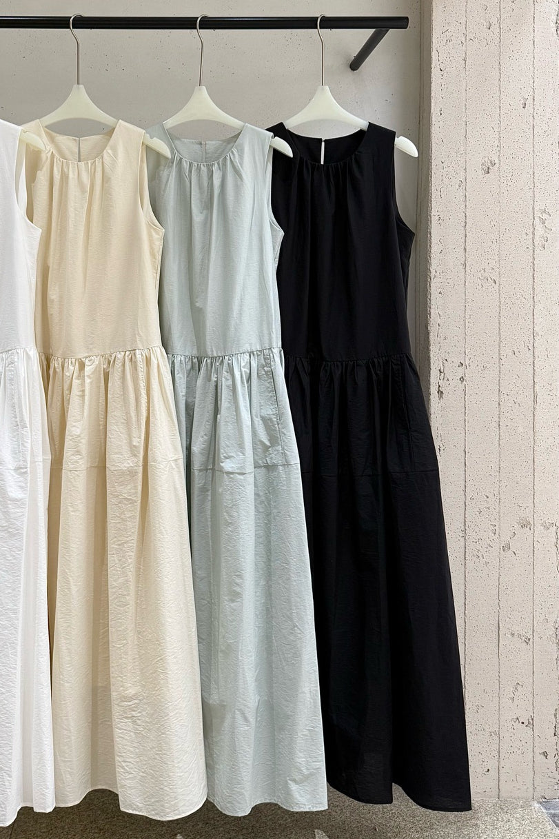 Cotton blend pleated A-line sleeveless dress | 4 color
