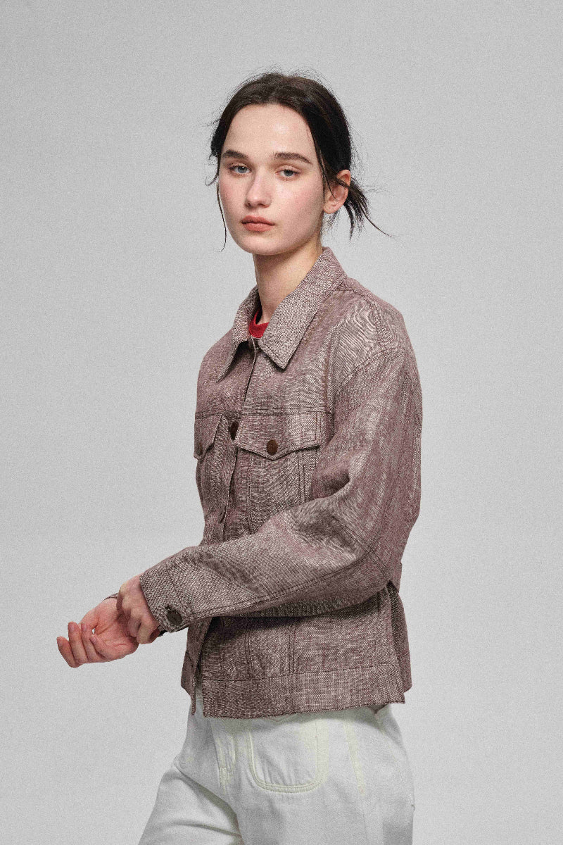 Veste texturée en linum avec silhouette en sablier